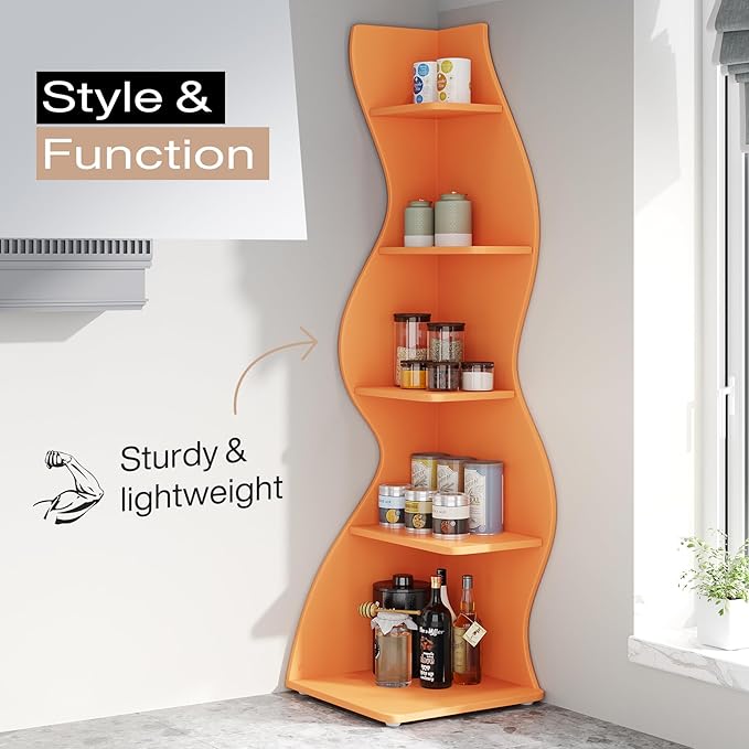 Tribesigns Corner Shelf, Modern 5-Tier Wall Corner Bookshelf, Stylish Corner - Image 5