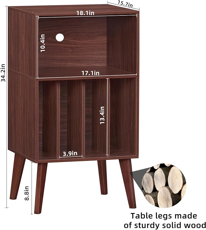 Lerliuo Record Player Stand, Walnut Turntable Stand Holds up to 160 Albums - Image 3