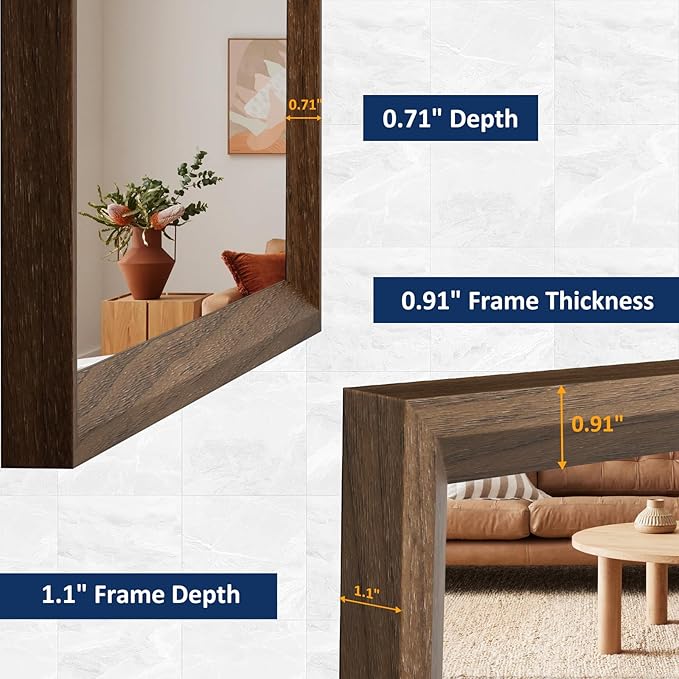 WEER Walnut Bathroom Mirror 24x36 Inch, Walnut Wood Grain Framed Mirror - Image 3