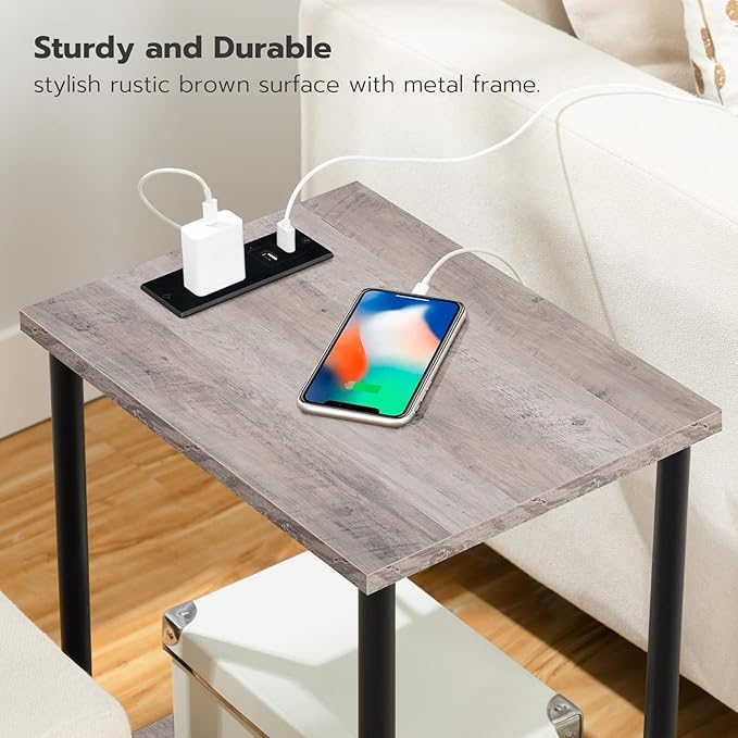 HOOBRO Side Table with Charging Station, End Table with USB Ports and Outlet - Image 9