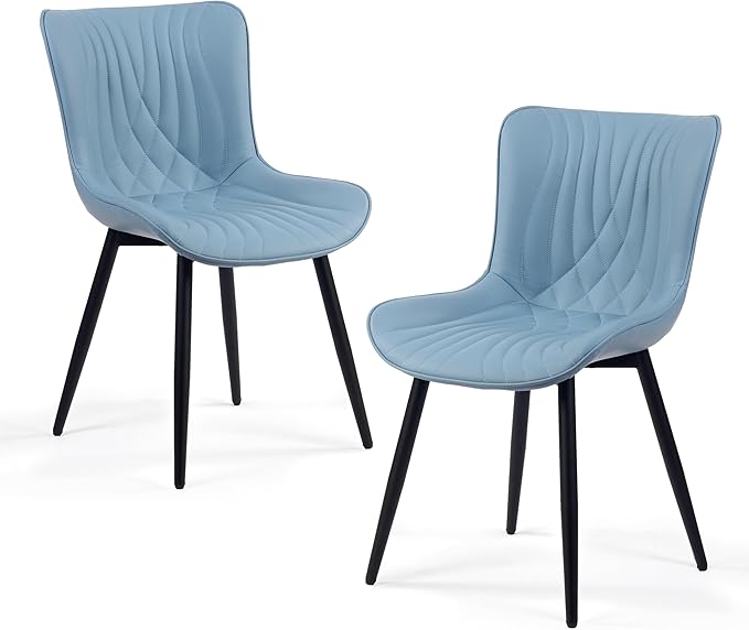 Kidol&Shellder Blue Dining Chairs Set of 2, Faux Leather Upholstered Mid by KidolShellder