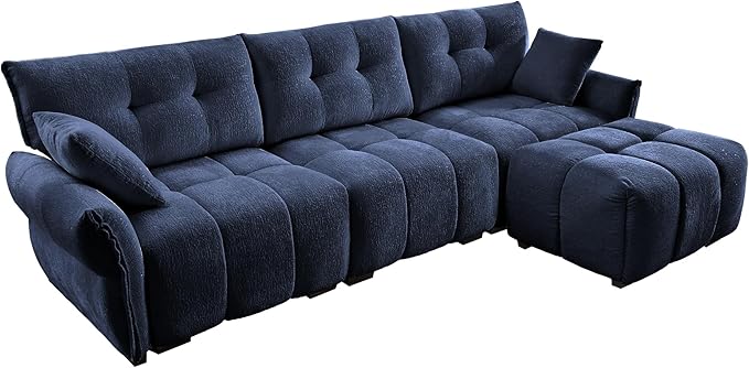Modern Chenille Fabric 3-Seat Sofa w/Ottoman+2 Pillows, Premium Upholstery - Image 5