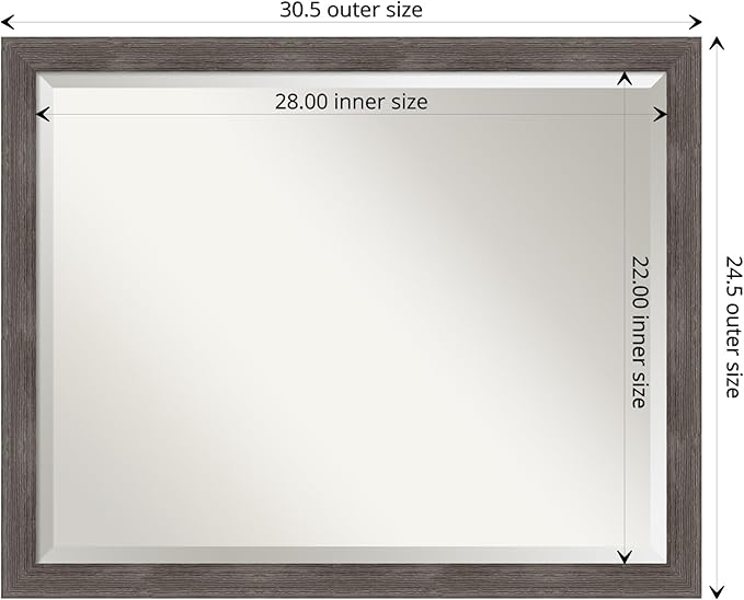 Amanti Art Grey Wall Mirror 25x31 Pinstripe Lead Grey Rectangle Bathroom Mirror - Image 4
