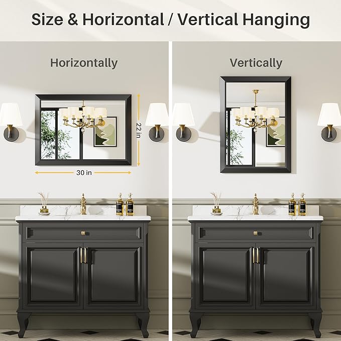 22x30 Inch Black Bathroom Mirror - Image 6