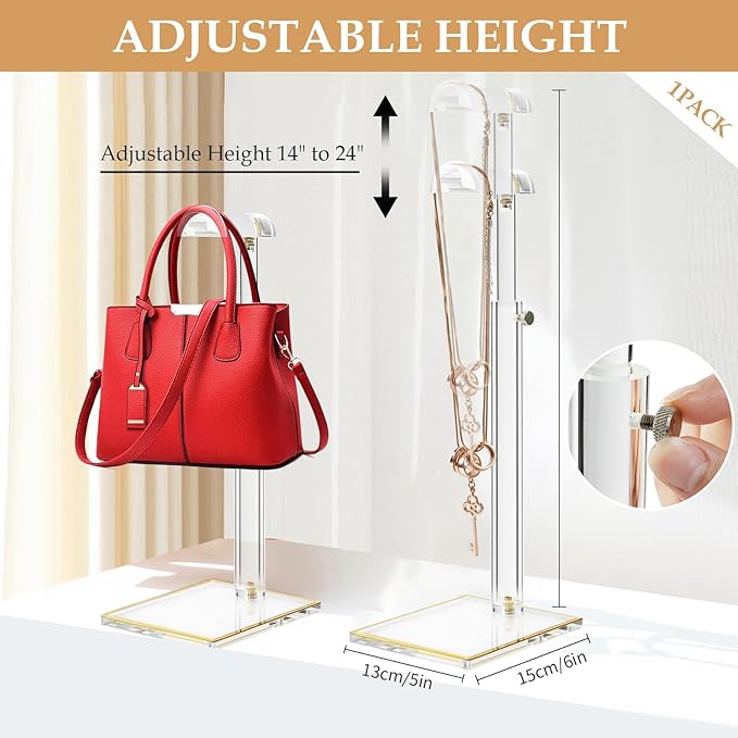 Acrylic Purse Display Stands, Durable Gold Trim Bag Stand Hanging Wallet - Image 2