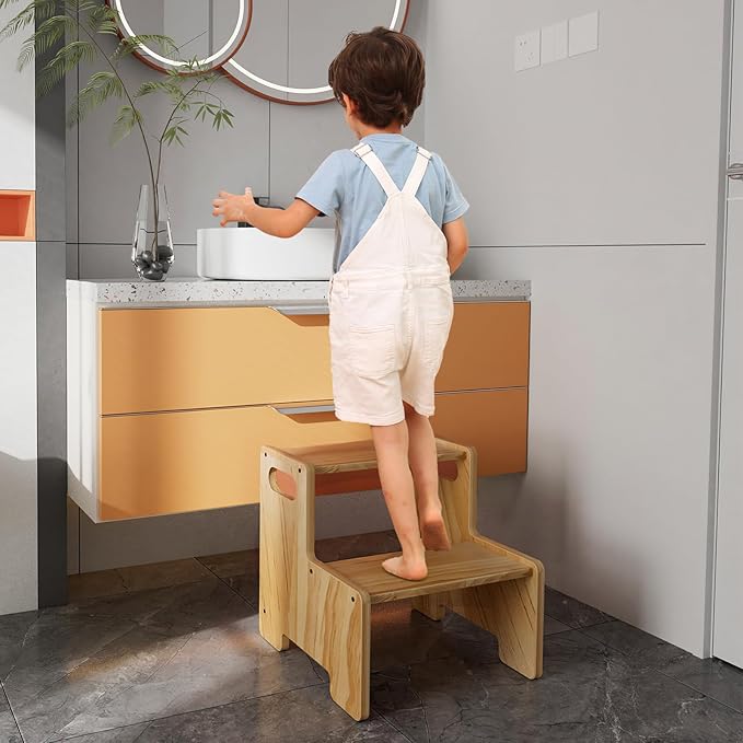Wooden Step Stool for Kids, Supports 300 lbs Kids Toddler Stepping Stool - Image 2