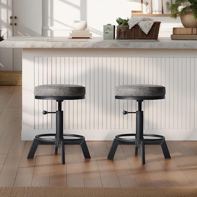 Industrial Bar Stools-Standard Height Chairs-Swivel Pu Seat-Kitchen Island - Image 6