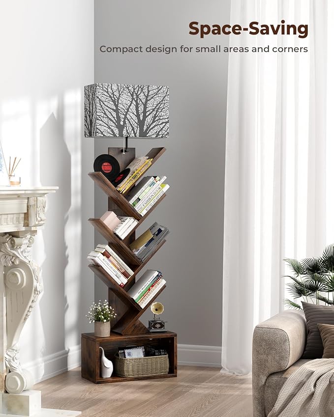 Tree Bookshelf with Light, 6 Tier Small Bookcase, Narrow Floor Standing Book - Image 7