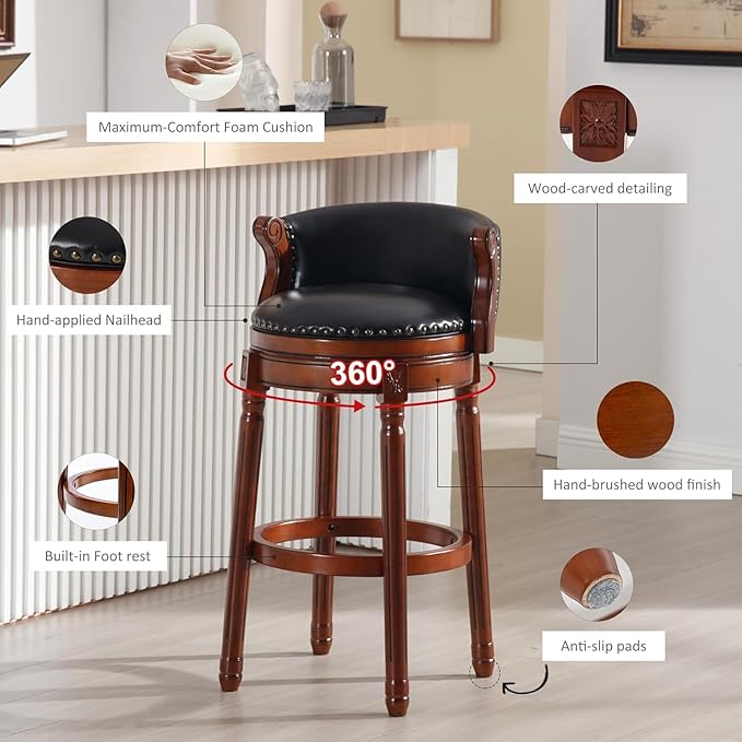 Cow top Leather Wooden Bar Stools, 29.5" Bar Height Bar Chair - Image 8
