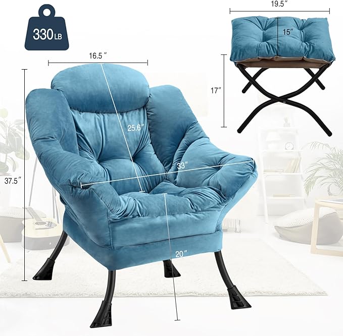 Lazy Chair with Folding Ottoman Modern Large Accent Chair, Contemporary Lounge - Image 3
