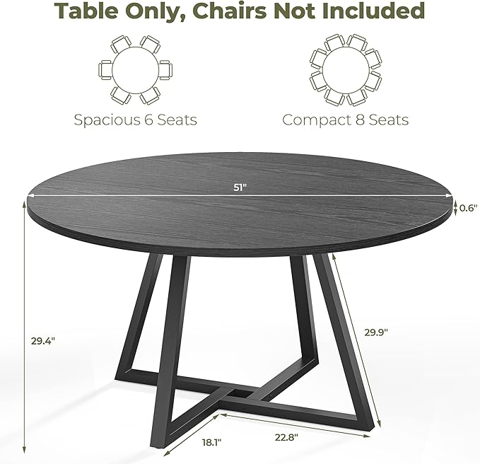 IRONCK 51" Round Dining Table for 6, Wood Kitchen Table - Image 2