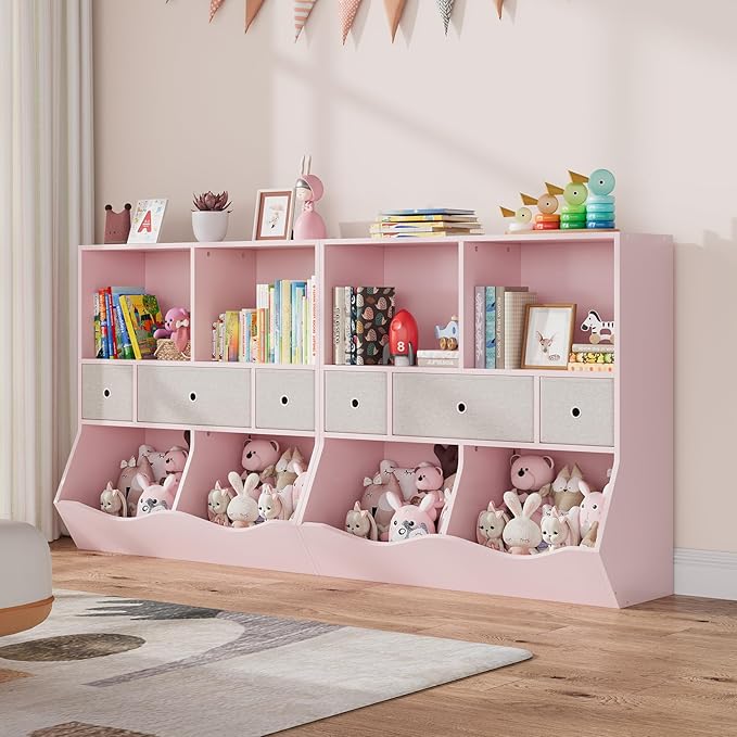 IDEALHOUSE 7-Cubby Large Kids Toy Storage Organizer, Children Wood Bookcase and by IDEALHOUSE