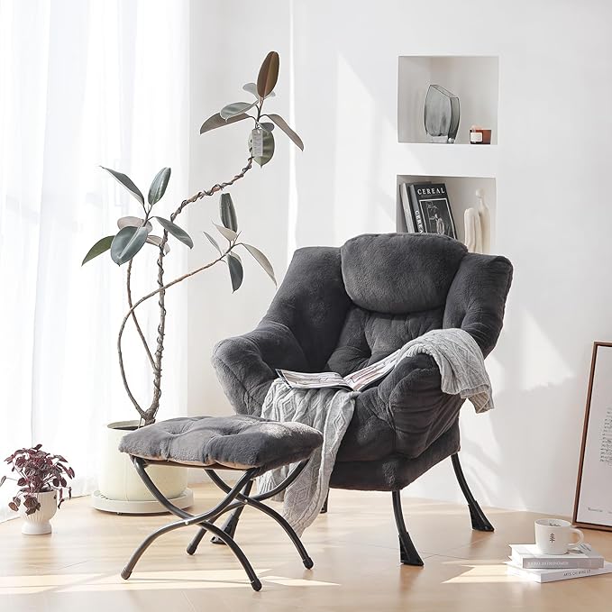 Plush Lazy Chair and Ottoman, Large Contemporary Accent Lounge Chair - Image 6