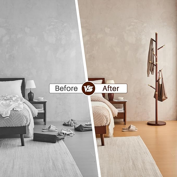 Uniclinens Coat Rack Freestanding Solid Wood Coat Tree Standing - Image 7