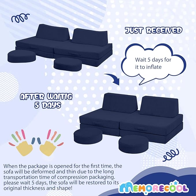 MeMoreCool Kids Couch for Playroom, Corduroy Convertible Toddler Couch - Image 7
