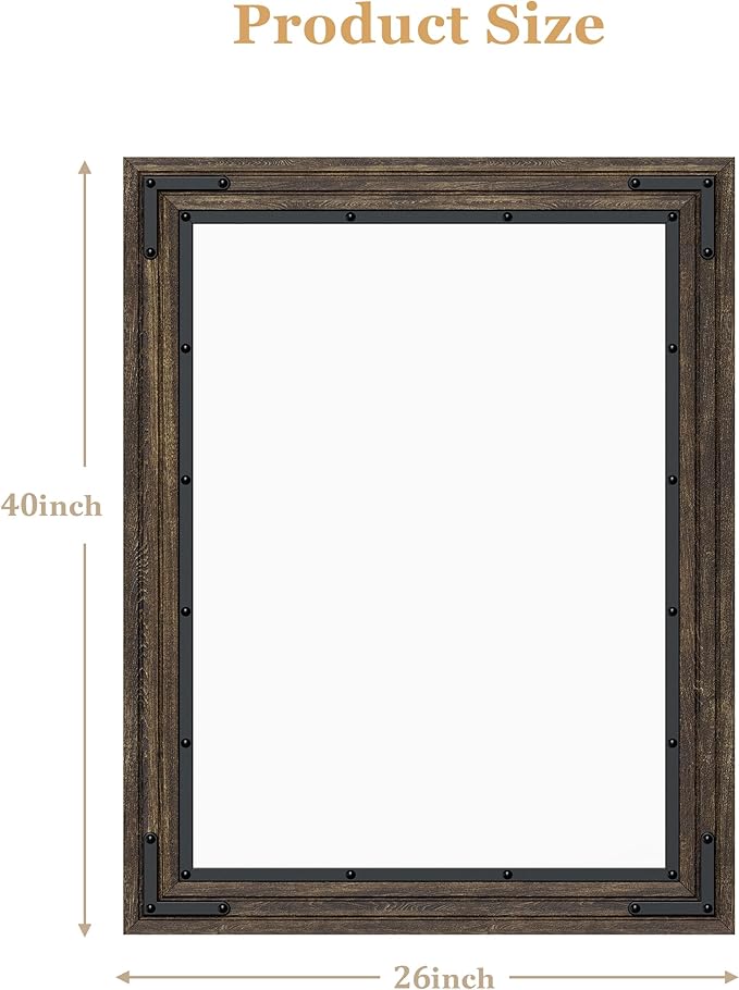 YOSHOOT Farmhouse Bathroom Mirror, Rustic Wood Mirror, Wooden Framed Vanity - Image 2