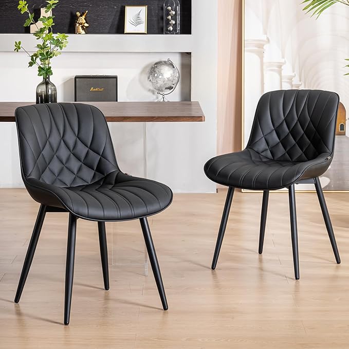 YOUNUOKE Black Dining Chairs Set of 2 Modern Upholstered Kitchen Chair by YOUNUOKE