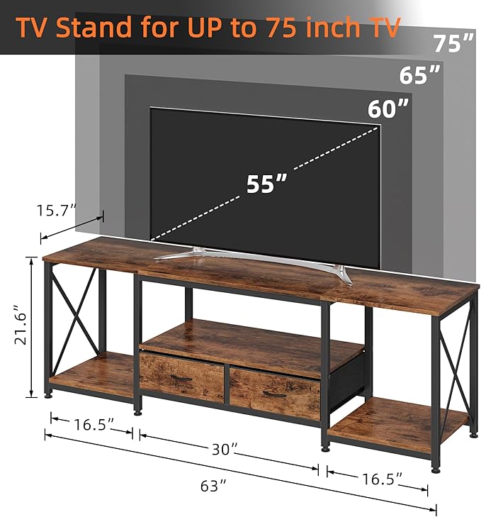 TV Stand with Fabric Drawers for 65 70 75 Inches TV - Image 4