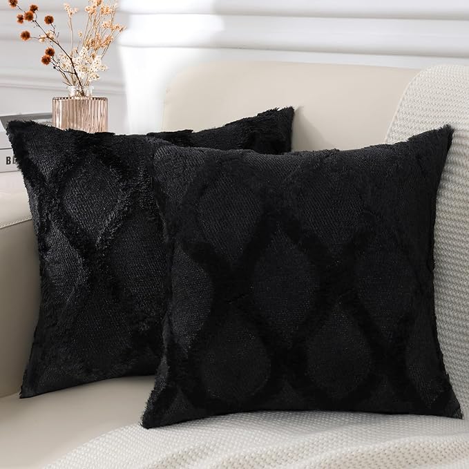 decorUhome Throw Pillow Covers 24x24 Inch Set of 2, Soft Plush Faux Fur Wool by decorUhome