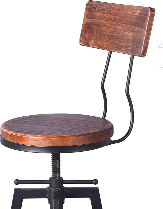 Diwhy Industrial Bar Stool Wood Metal Bar Stool, Adjustable Height Swivel - Image 6
