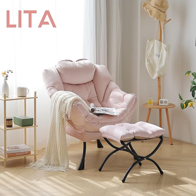 LITA Lazy Chair With Ottoman, Modern Accent Leisure Upholstered Sofa, - Image 2