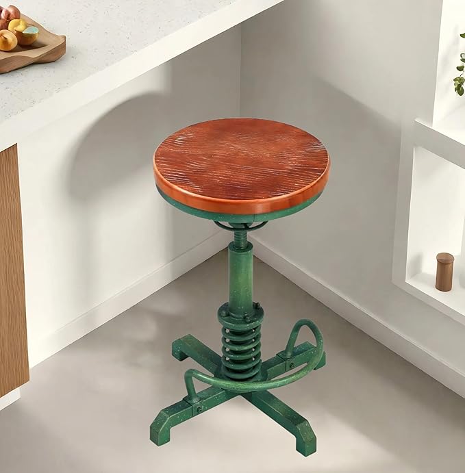 Topower Industrial Retro Vintage Farm Wooden Seat Tractor Stool Kitchen Swivel by Topower