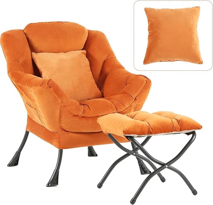 Large Lazy Chair with Ottoman, Accent Reading Chair with a Throw Pillow by HomeEastllyHome