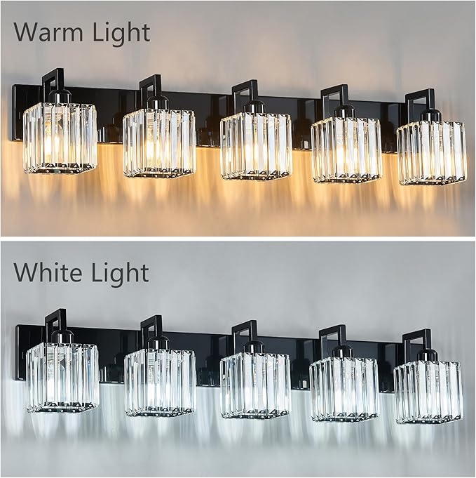 Modern Bathroom Vanity Light 5-Lights Plating Black Vanity Light Crystal Wall - Image 4