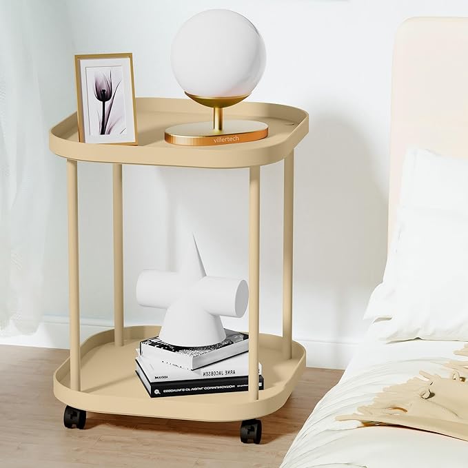 Side Table with Wheels, End Table Living Room Plastic Mobile Sofa Side Table - Image 6