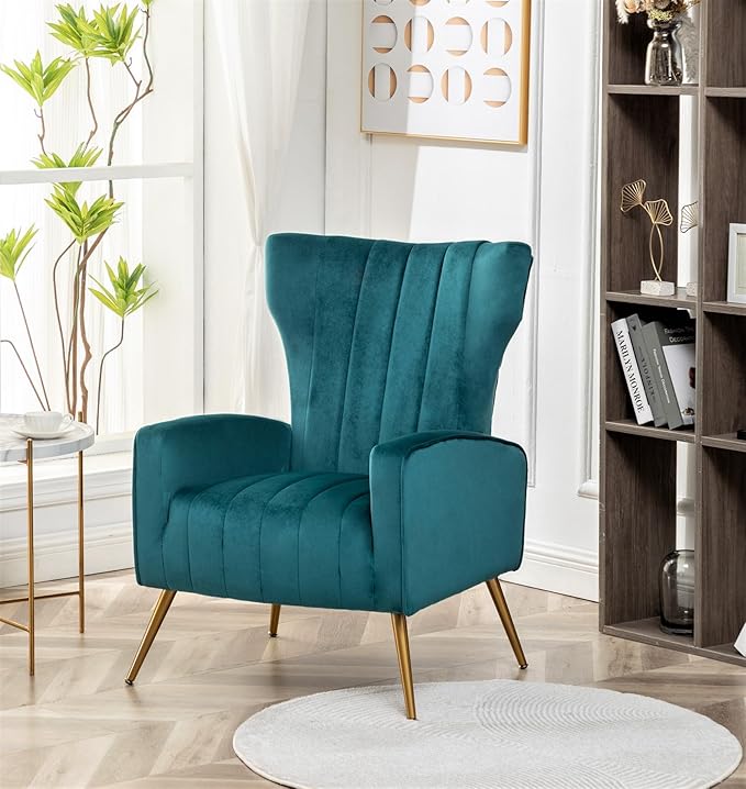 Container Furniture Direct Modern Velvet Accent Chair, Channel Tufted Bedroom - Image 7