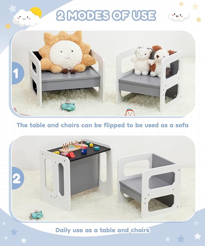 Kids Table and Chair Set, 3-in-1 Wooden Children's Furniture - Image 3