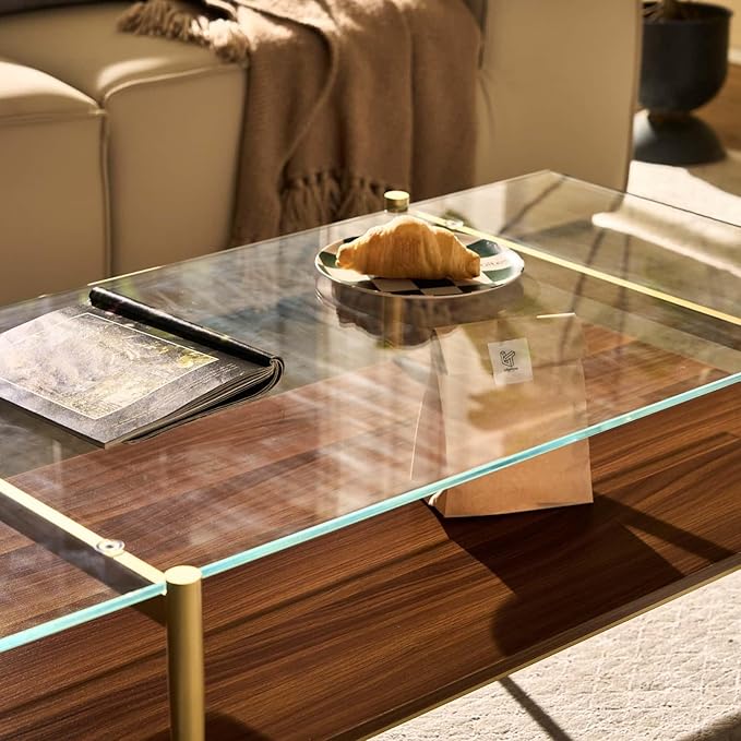 AGV LIGHTING Tadio Large Glass Coffee Table, Mid-Century Modern Coffee Table - Image 7