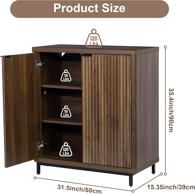 Buffet Cabinet with Storage Accent Sideboard Modern Credenza with 2 Doors & 3 - Image 2