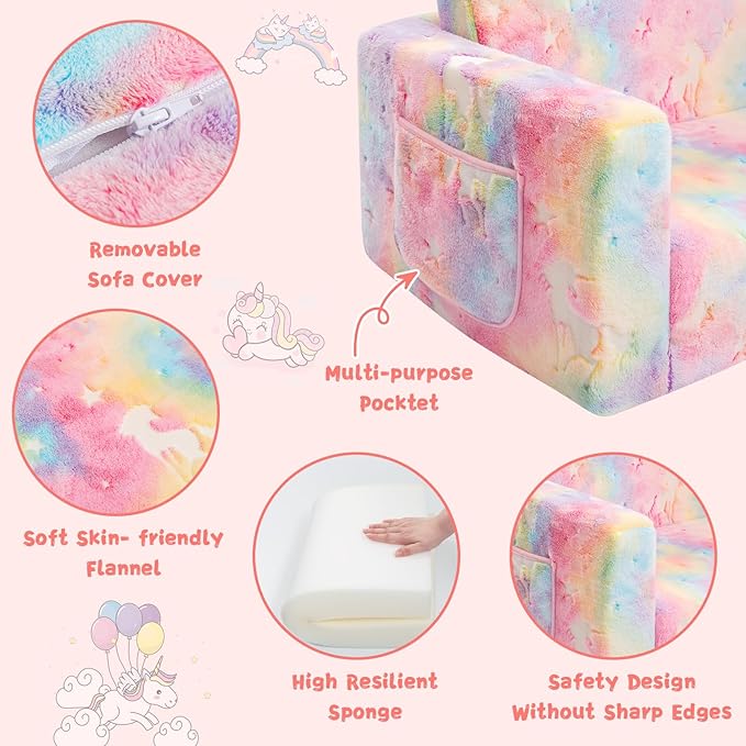 Toddler Couch, Toddler Chair, Kids Sofa Chair 2-in-1 Baby Seat Furniture Fold - Image 6