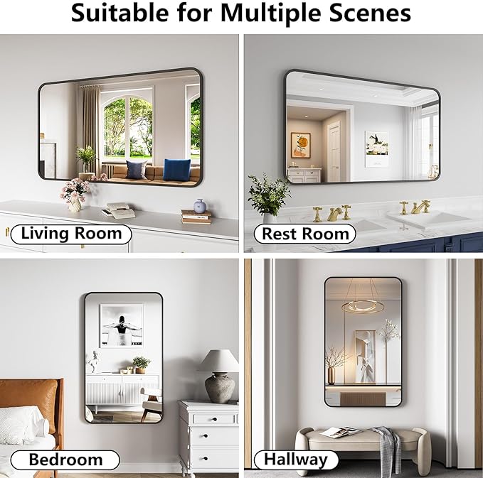 Bathroom Mirror, 30X50 Inch Black Metal Framed Mirror - Image 5