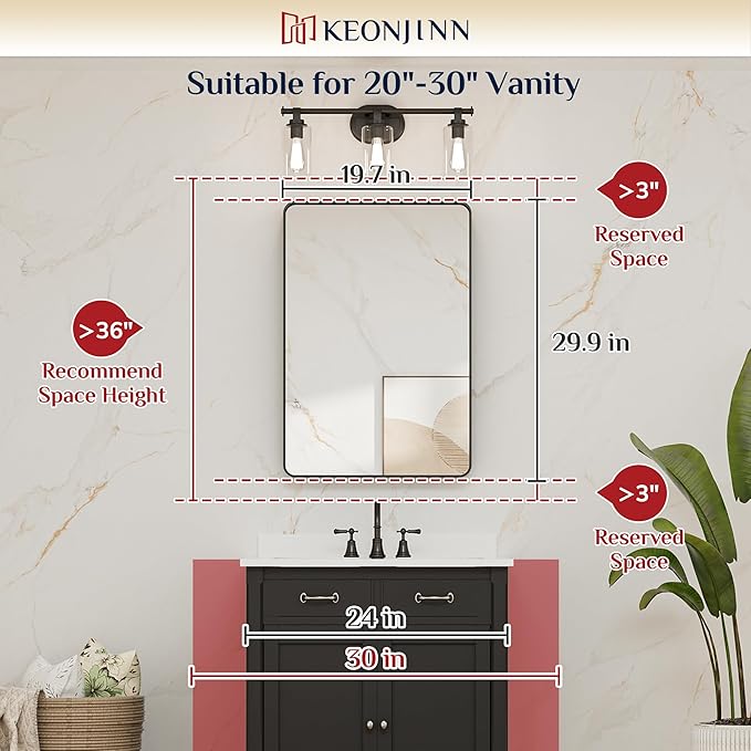Keonjinn White Framed Mirrors for Bathroom 20 x 30 Inch Rounded Rectangle - Image 6