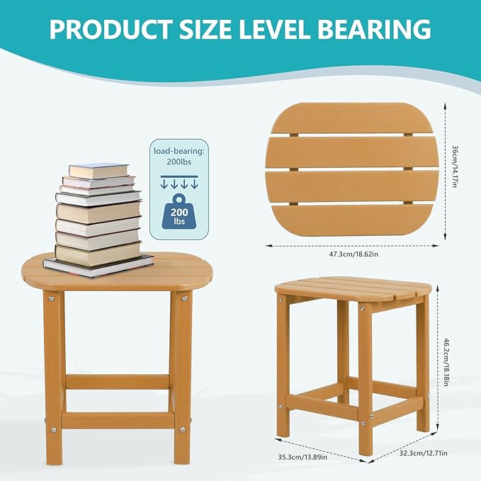 Hdpe Outdoor Adirondack Side Table, Wooden Textured, Set - Image 3