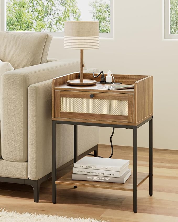 Nightstand with Charging Station, 3-Tier Bedside Table - Image 4