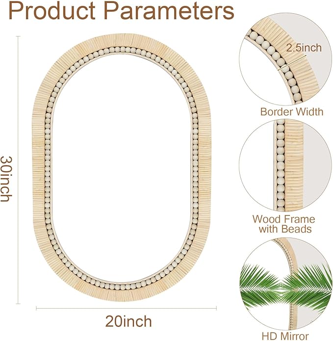 ULIKE Rattan Mirror for Bathroom, 20x30 Inch Oval Rustic Farmhouse Wall Decor - Image 2