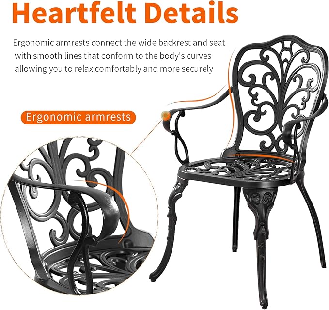 Bistro Set 3 Piece Outdoor, Bistro Table and Chairs Set of 2, All Weather Patio - Image 7