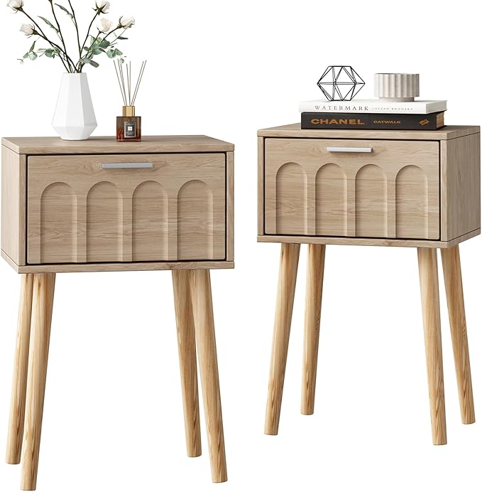 Nightstand Set of 2, Small Bed Side Table by LAATOOREE