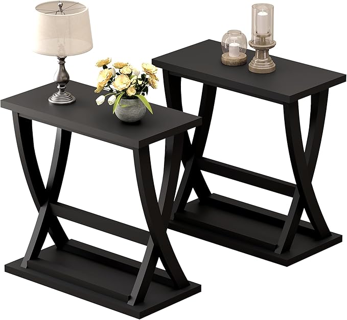 ChooChoo Black End Tables Living Room Set of 2, Narrow Side Table by ChooChoo