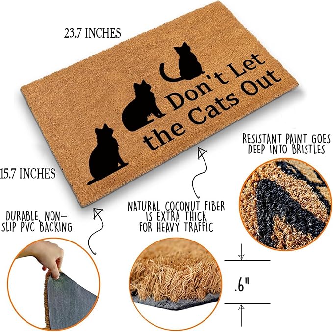 Funny Coir Doormat Don't Let The Cats Out Front Door Mat Entryway Outdoor Mats - Image 4