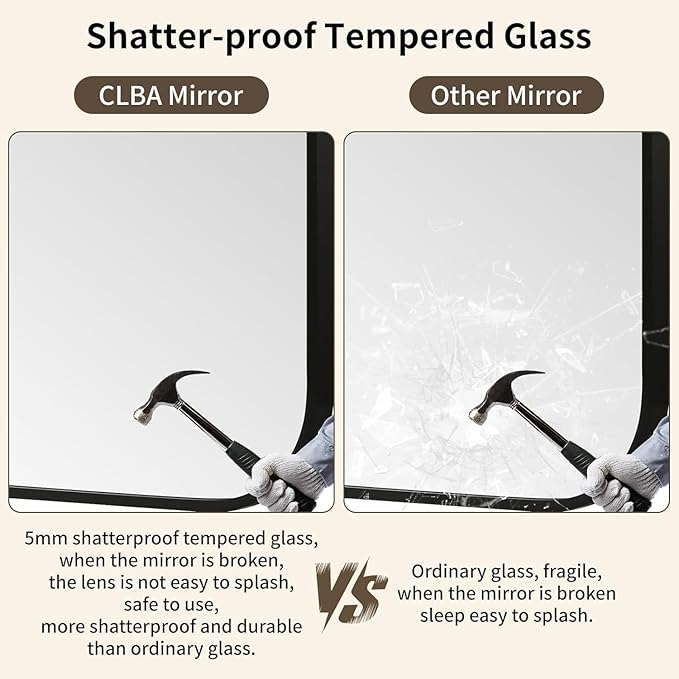 Black Bathroom Mirror, 24x36 Inch Aluminum Frame Rectangle Mirror, Tempered - Image 4