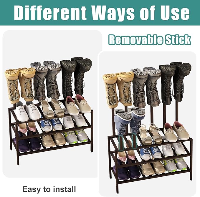 Boot Rack, Bamboo Wood Shoe Shelf Storage Organizer - Image 6