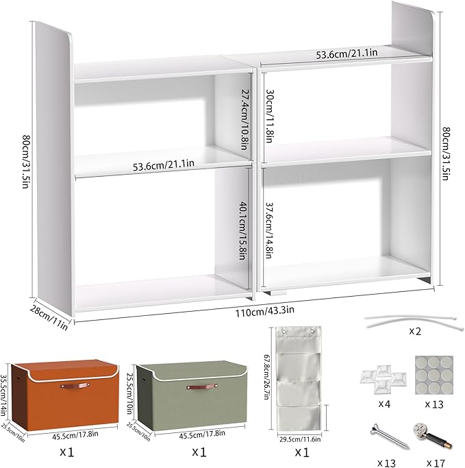 4 Cube Storage Organizer, 32inch Wooden Extendable Book Shelf DIY Bookcase - Image 2