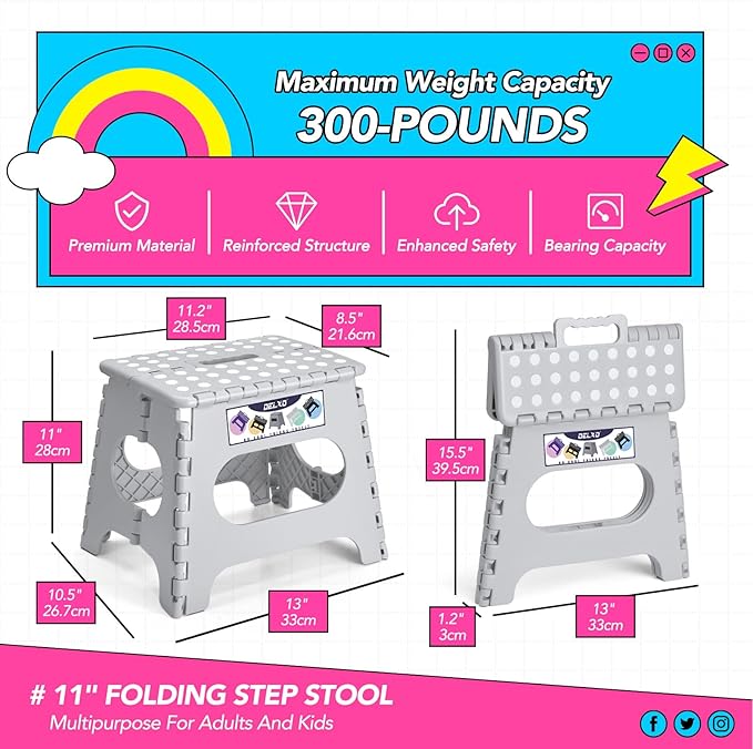 Delxo Folding Step Stool, 11 inch Non-Slip Foldable Stools Up to 300 LBS - Image 2