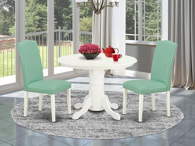 East West Furniture SHEN3-LWH-57 3 Piece Kitchen Table & Chairs Set Contains a - Image 7