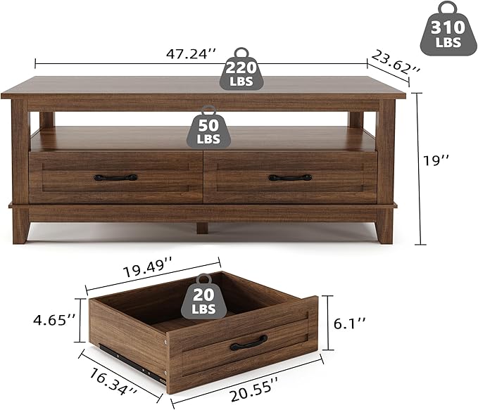 GarveeHome Farmhouse Coffee Table - Image 2