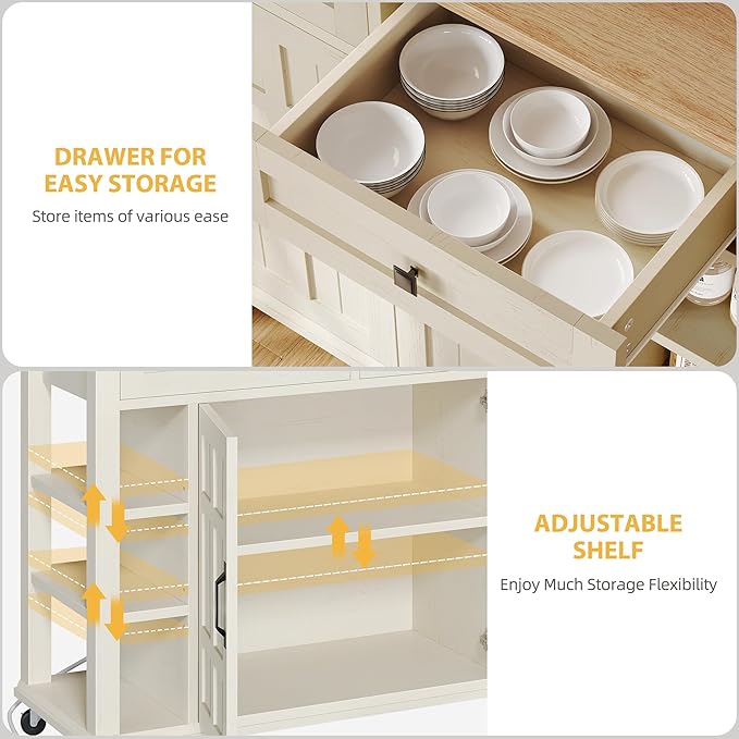 DWVO Kitchen Island with Storage Cabinet, Farmhouse Rolling Island Table on - Image 7